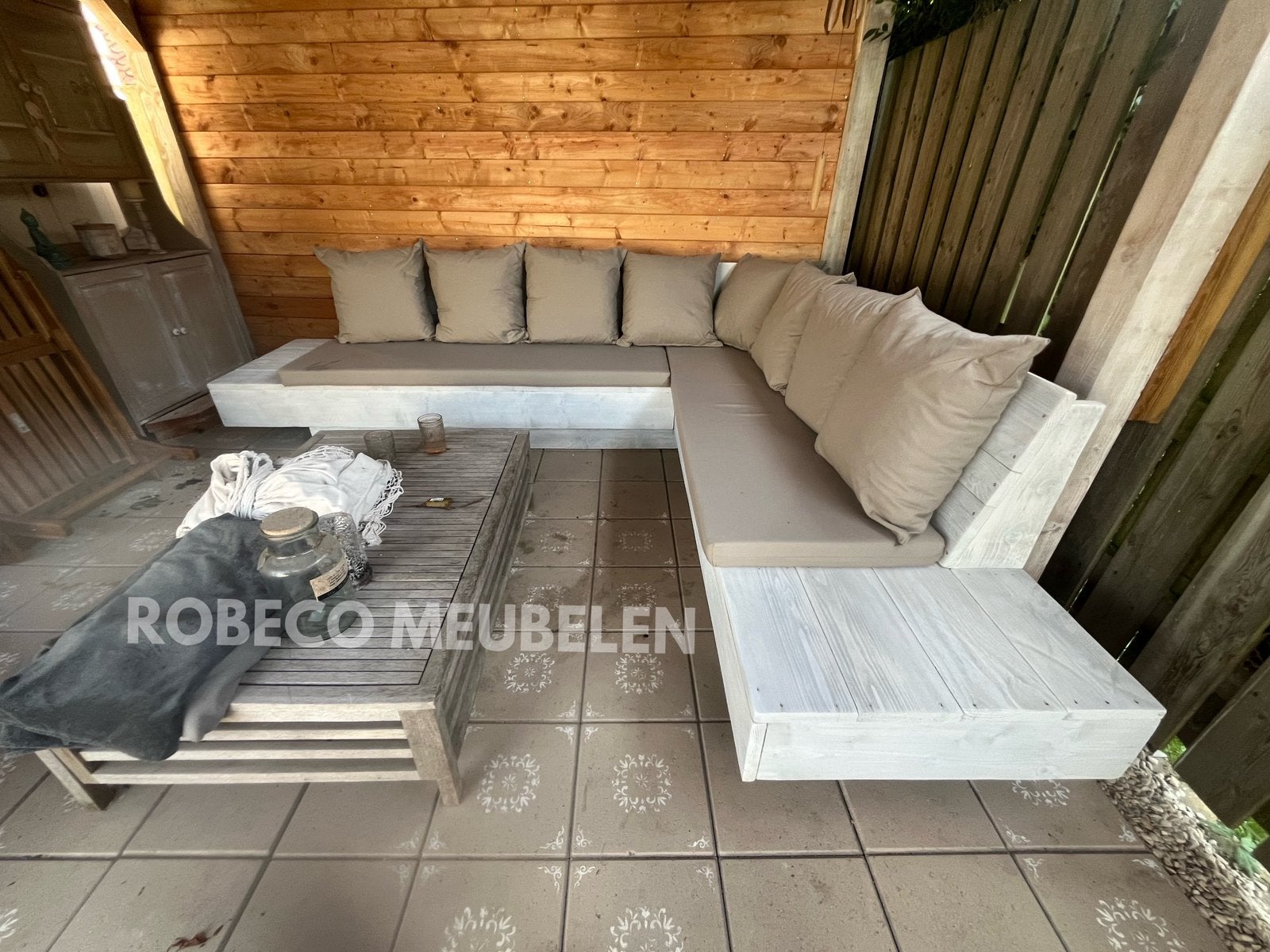 Steigerhouten Hoekbank Loungeset Loungeset gratis Hocker!, Tuin en Terras, Tuinsets en Loungesets, Ophalen of Verzenden, Zo goed als nieuw
