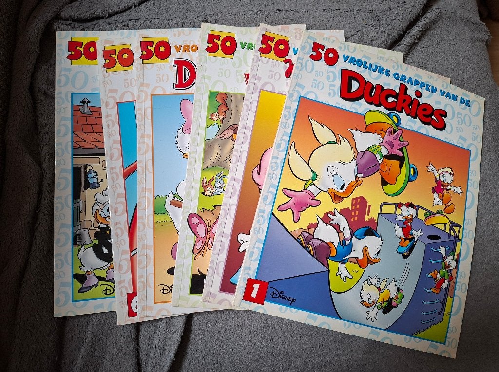 50 vrolijke grappen van de Duckies. nr 1 2 3 4 6 7, Meerdere stripboeken, Ophalen of Verzenden, Zo goed als nieuw