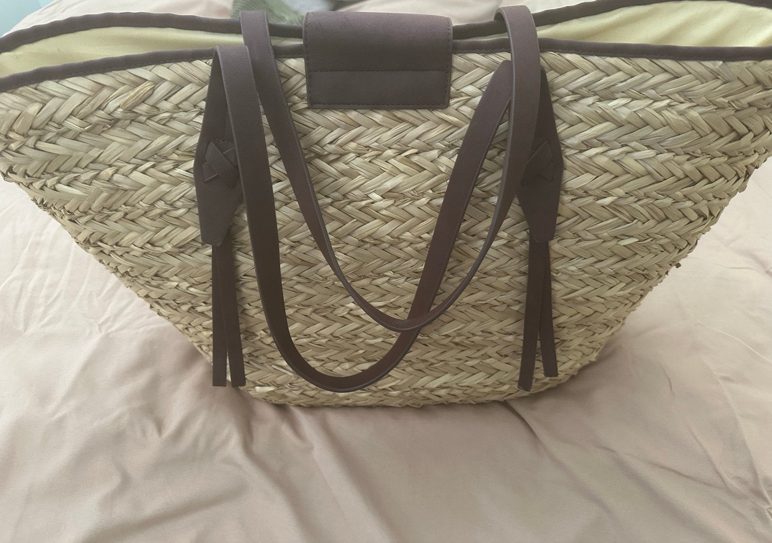 Nieuwe rieten strandtas met leren details, Ophalen of Verzenden, Nieuw, Bruin, Overige typen