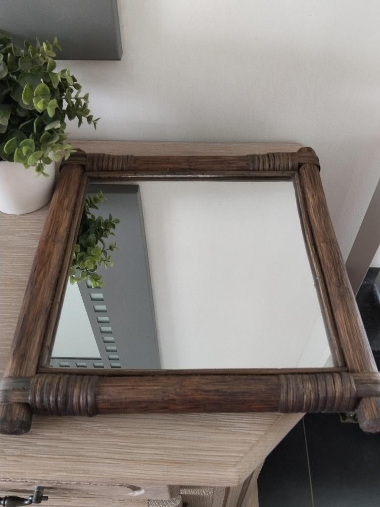 vintage bamboe spiegel, Minder dan 50 cm, Ophalen of Verzenden, Zo goed als nieuw, Minder dan 100 cm
