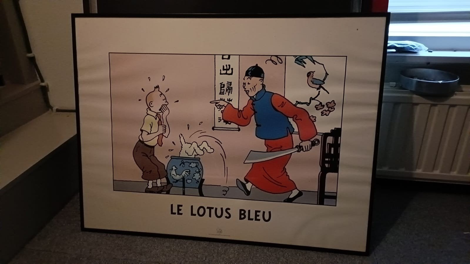 Kuifje Poster - De Blauwe Lotus (Le Lotus Bleu), Ophalen, Gebruikt, Met lijst, Rechthoekig Liggend