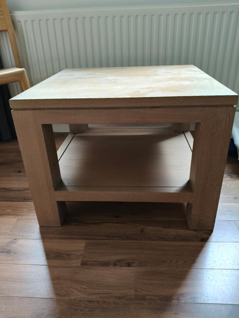 Massief eiken salontafel 60x60x45cm grey wash, Ophalen, 50 tot 100 cm, 50 tot 100 cm, Zo goed als nieuw