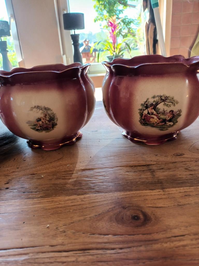 Vintage Engelse Porseleinen Bloempotten - Set van 2, Ophalen of Verzenden