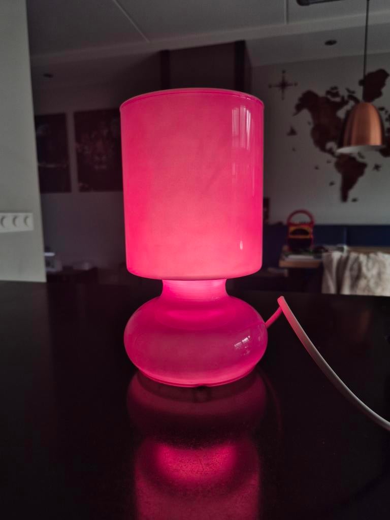 IKEA Lykta vintage tafellamp paars/fuchsia/roze/lila, Gebruikt, Ophalen of Verzenden, Glas, Vintage, jaren 80-90