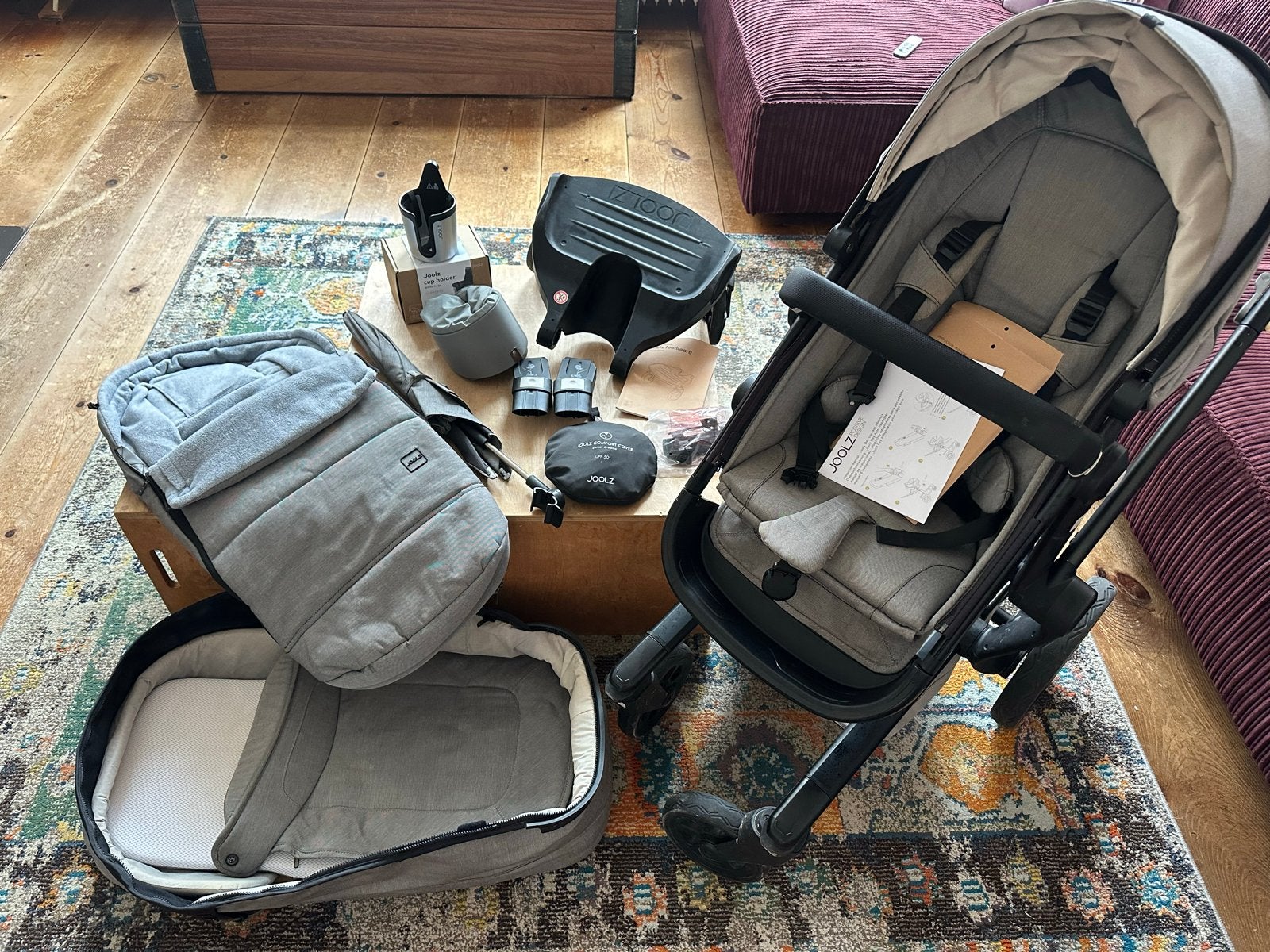 Joolz Day3 kinderwagen grijs met veel accessoires, Gebruikt, Combiwagen, Met reiswieg, Ophalen