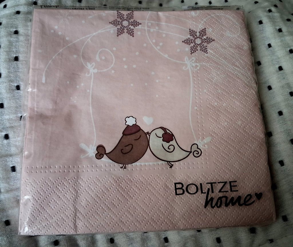 Boltze Home servetten roze vogels sneeuwsterren, Ophalen, Overige typen, Nieuw, Papier/karton