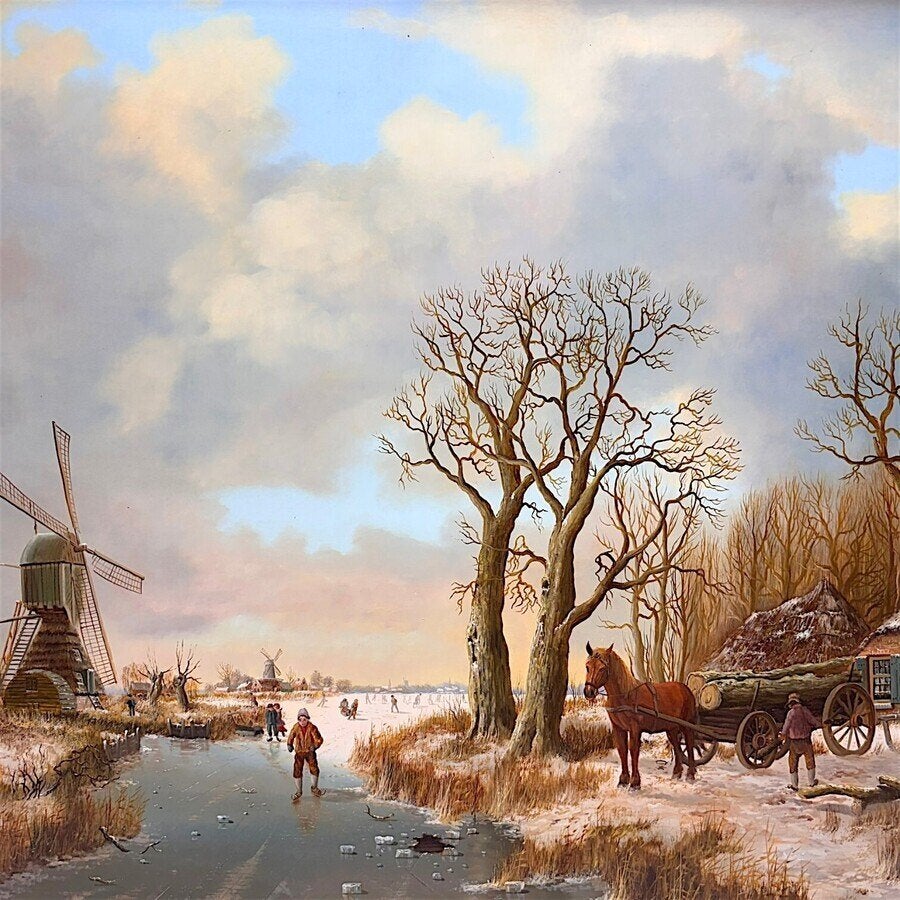 J. Ligtenberg (20e eeuw) – winterlandschap, Antiek en Kunst, Kunst | Schilderijen | Klassiek, Ophalen of Verzenden
