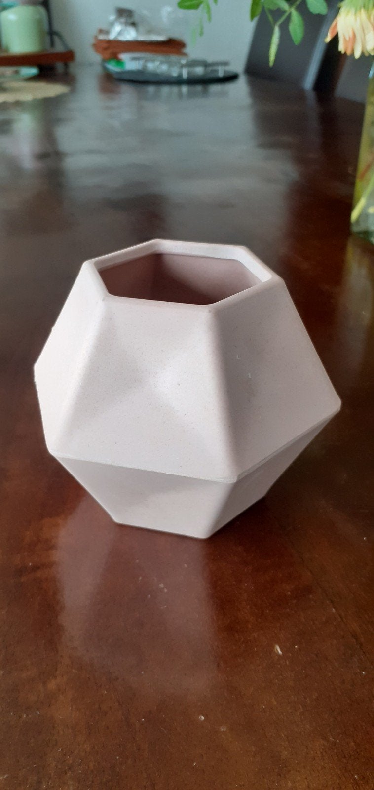 Point-virgule vaasje poederroze 9.5 x 11 cm, Met patroon/structuur, Ophalen of Verzenden, Zo goed als nieuw, Roze