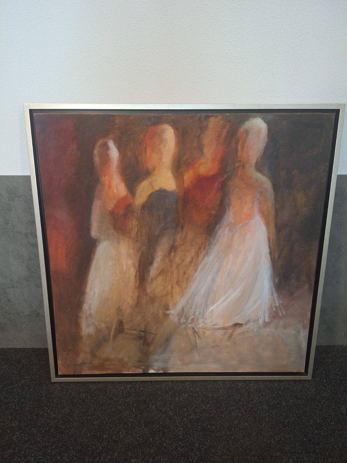 Abstracte figuren in warme tinten - Olieverfschilderij, Antiek en Kunst, Kunst | Schilderijen | Modern, Ophalen, Figuren, Gesigneerd