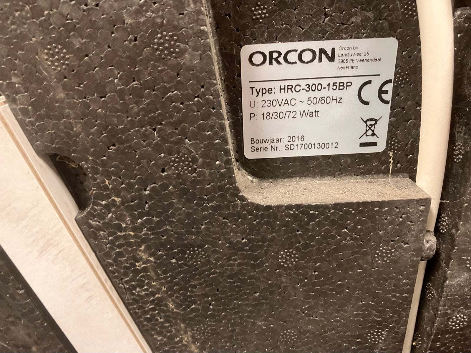 Orcon HRC 300 15BP WTW unit (2017) met pollenfilter, Ophalen, Zo goed als nieuw, Ventilator