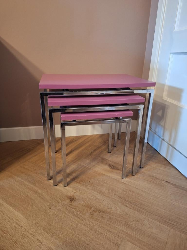 Set van 3 bijzettafels vintage nesttafeltjes, mimiset, Ophalen of Verzenden