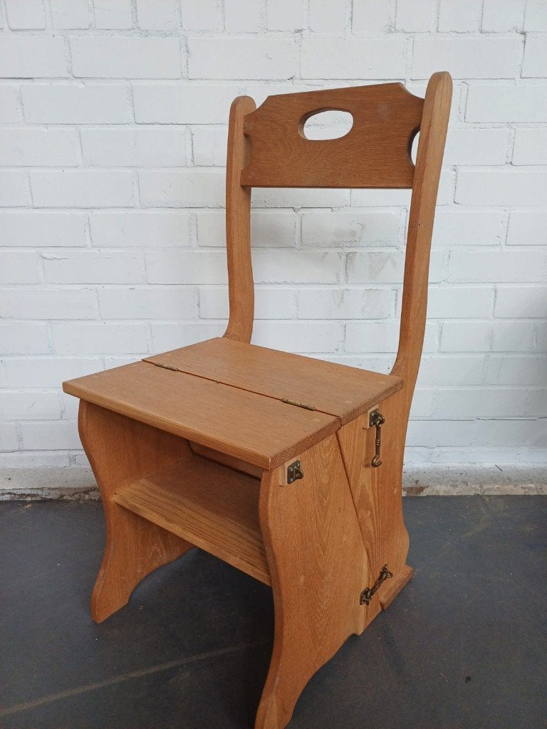 Vintage opvouwbare bibliotheekstoel / ladderstoel - hout, Ophalen