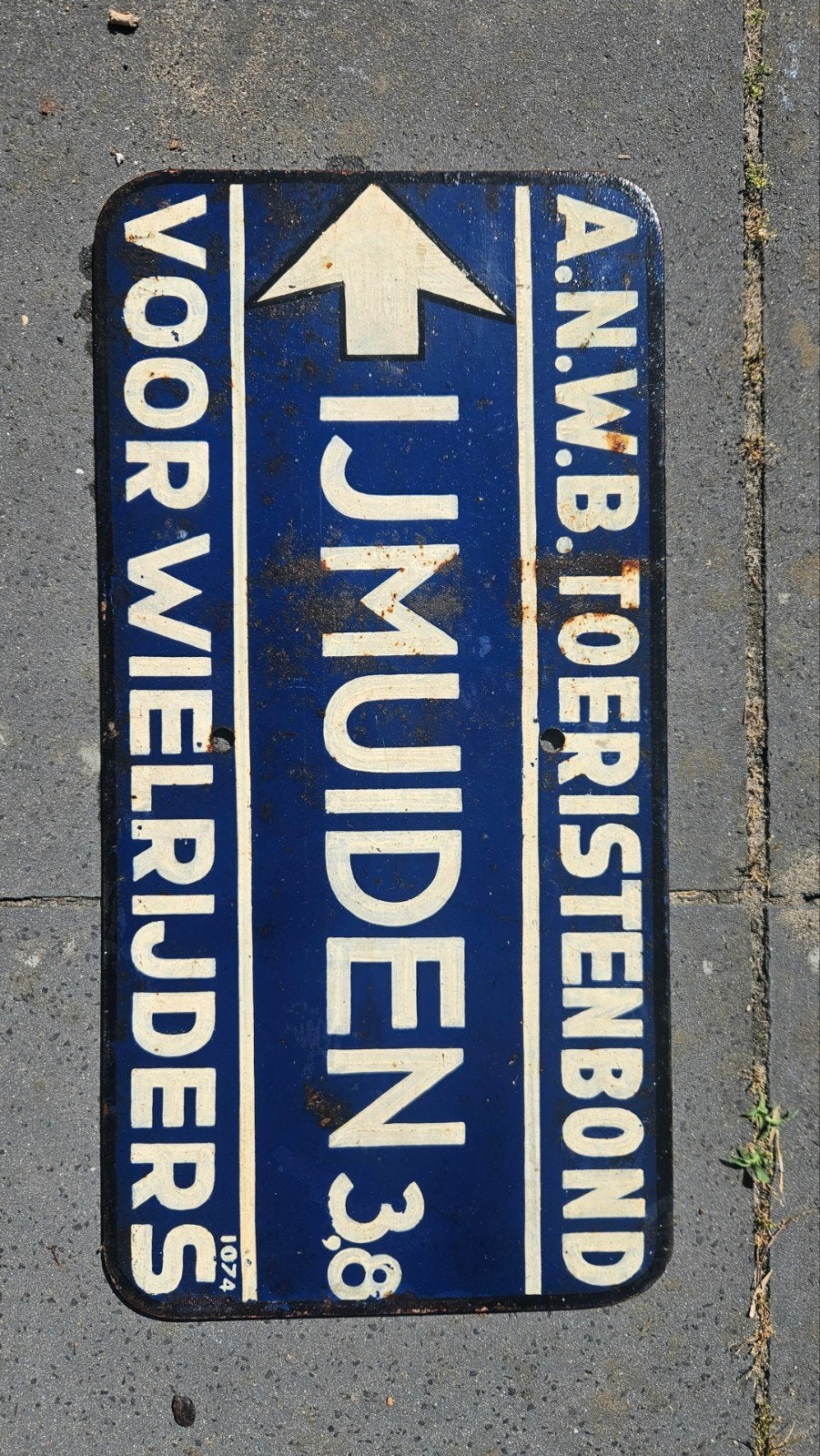 Ijzeren Vintage ANWB Toeristenbond fietsbord IJmuiden, Verzamelen, Ophalen, Gebruikt, Reclamebord