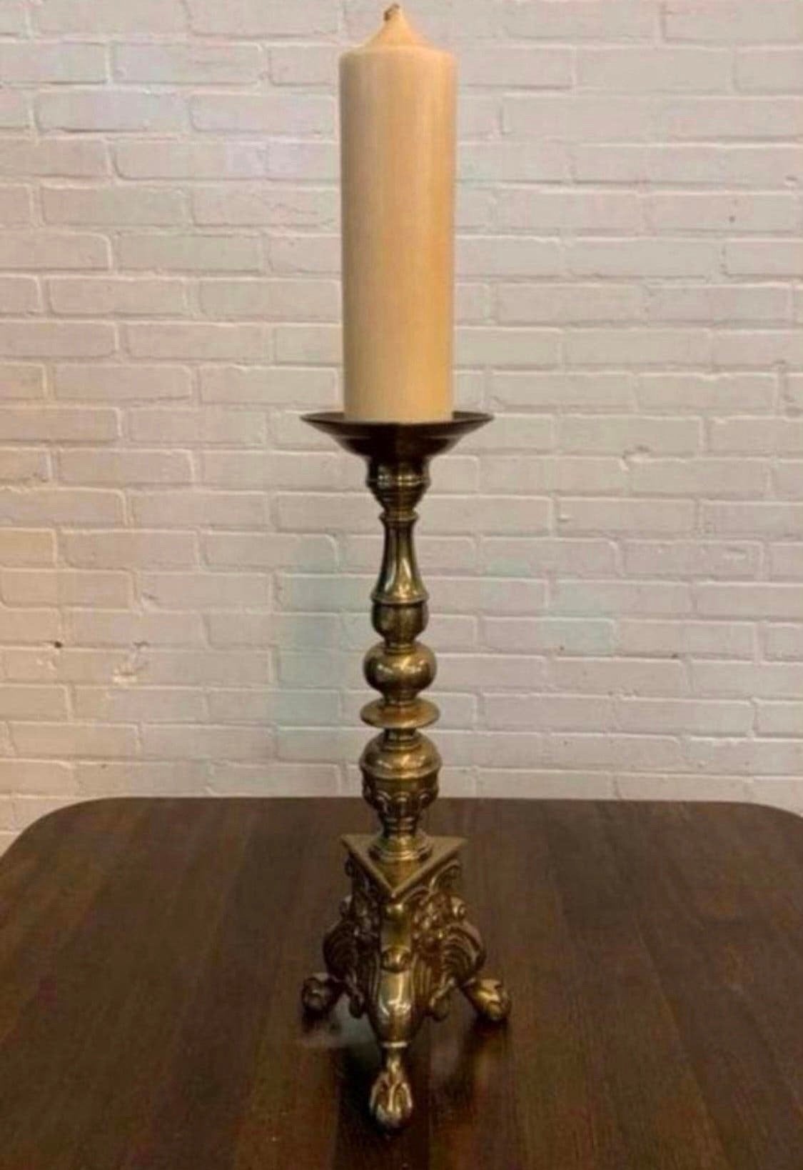 Kandelaar grote oude antieke bronzen koperen kandelaar., Antiek en Kunst, Ophalen of Verzenden