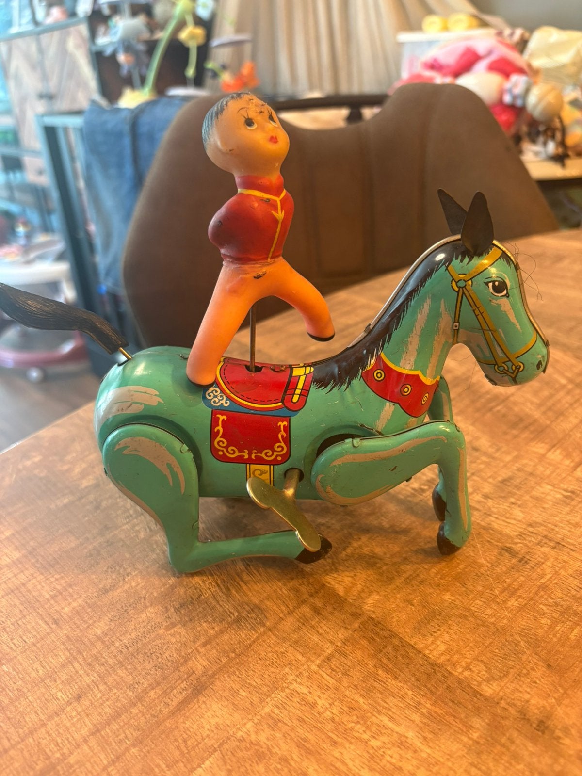 Vintage Blikken Opwindbaar Circus Acrobaat op Paard, Antiek en Kunst, Ophalen of Verzenden