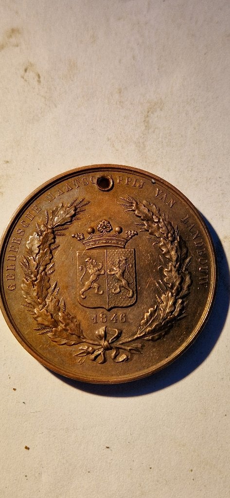 Antieke penning Geldersche Maatschappij van Landbouw 1846, Ophalen of Verzenden, Brons, Nederland