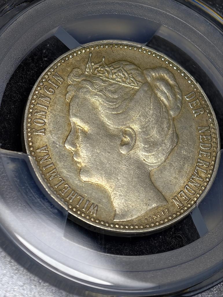 1907 Gulden Koningin Wilhelmina PCGS AU55 Zilveren Munt, Postzegels en Munten, Munten | Nederland, 1 gulden, Zilver, Ophalen of Verzenden