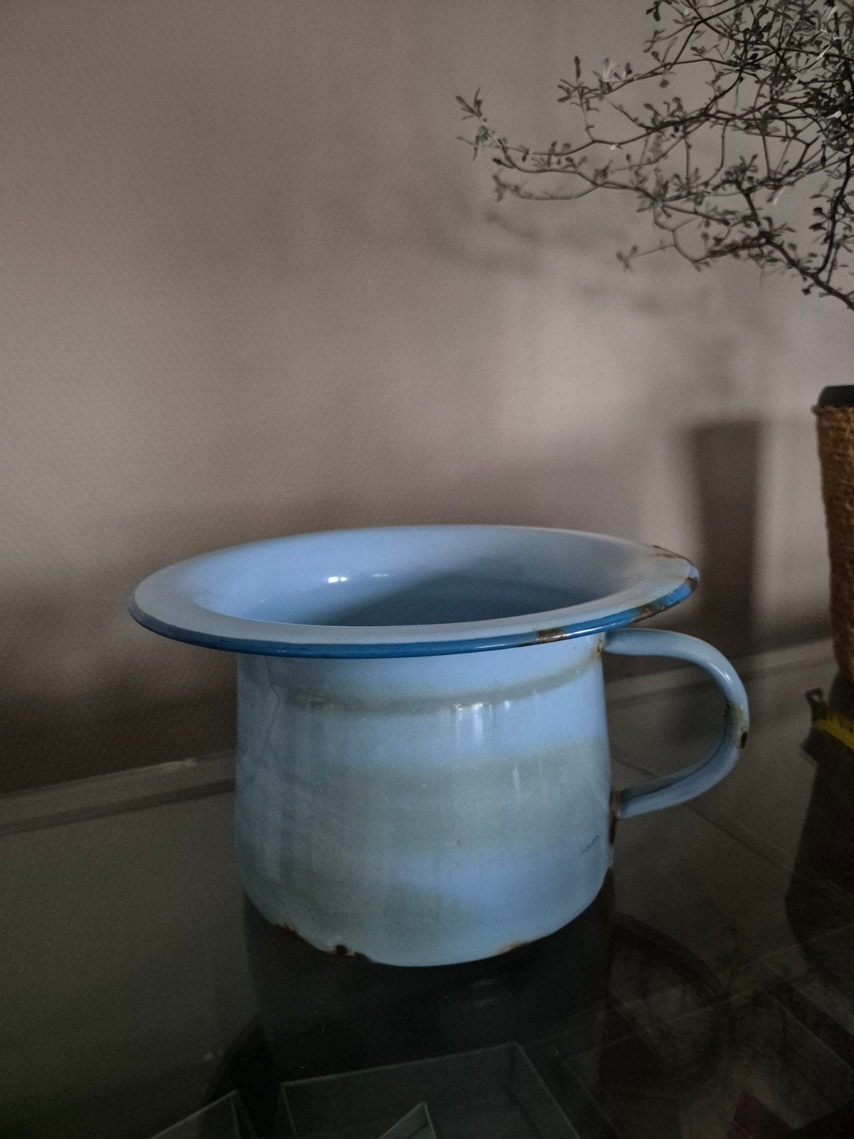 blauwe emaille po, Antiek en Kunst, Ophalen of Verzenden