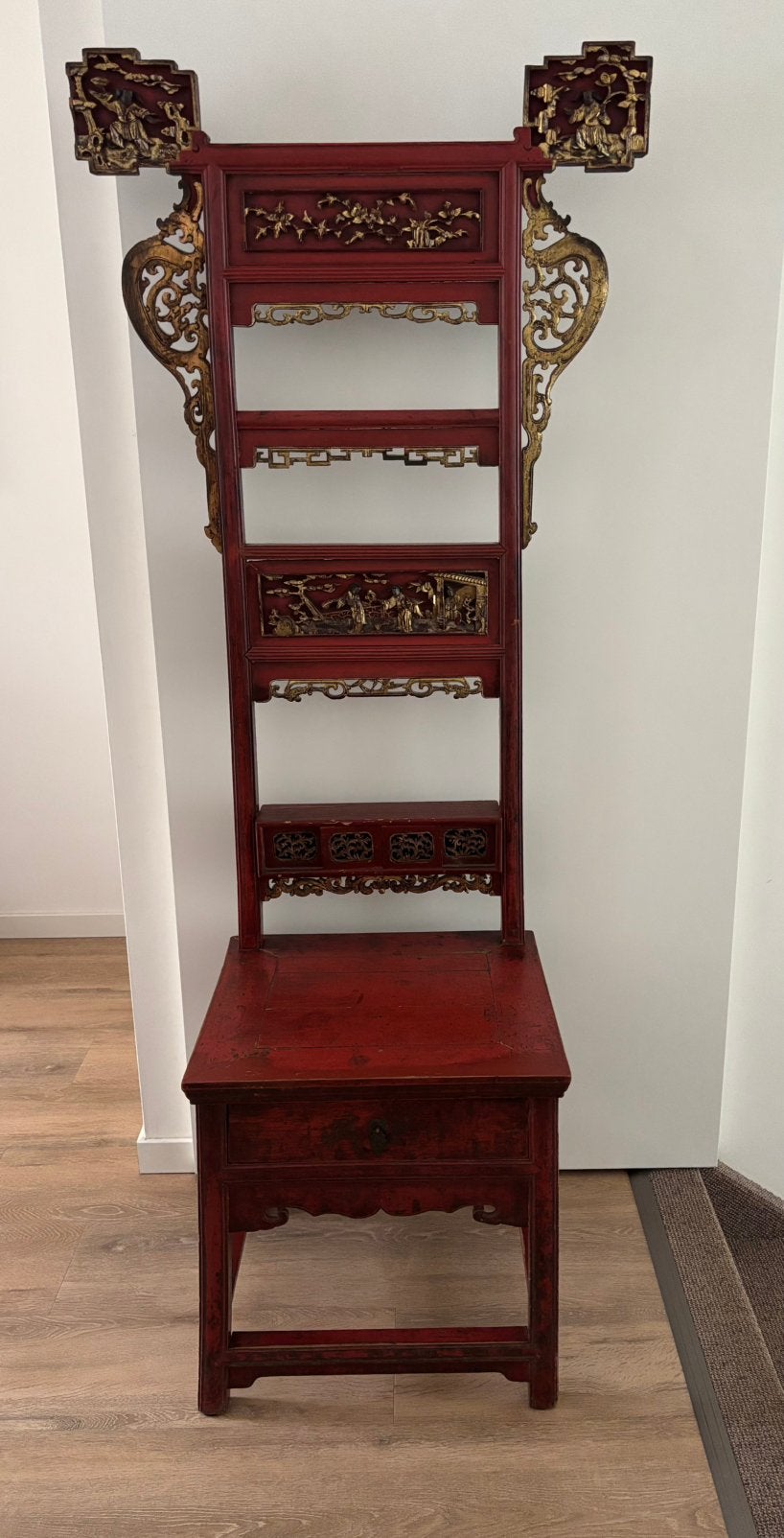 Antieke Chinese Bruidsstoel - Rood met Gouden Details, Ophalen of Verzenden