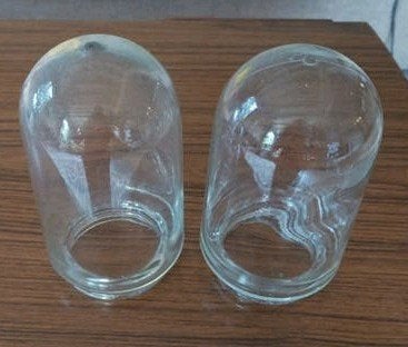 stallamp glas/schutglas helder; 2 stuks hoogte 18 cm, Huis en Inrichting, Ophalen of Verzenden, Gebruikt, Vintage