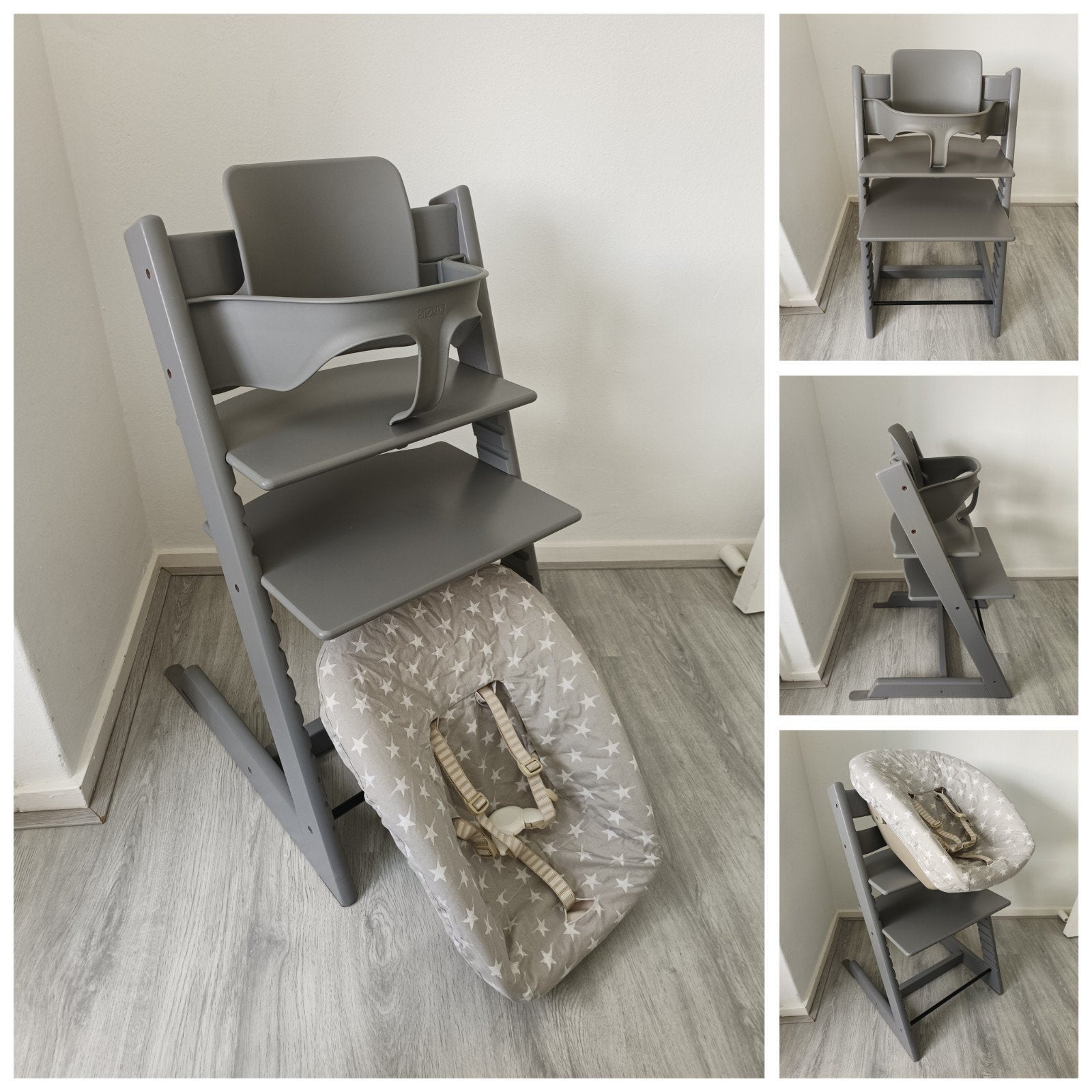 Stokke Tripp Trapp storm grey+babyset,newbornset,extra hoes, Kinderen en Baby's, Kinderstoelen, Meegroeistoel, Ophalen of Verzenden
