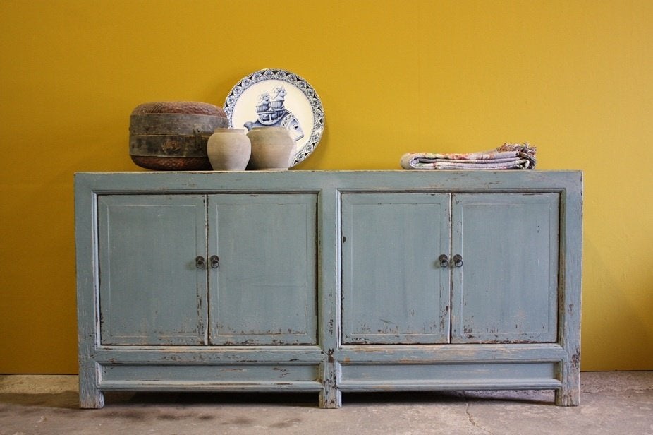 Vintage Style Landelijk Dressoir Stoere Oud Houten Kast, Huis en Inrichting, Met deur(en), 150 tot 200 cm, Uniek Stoer Bohemian Landelijk Kleurrijk Vintage Werelds Retro