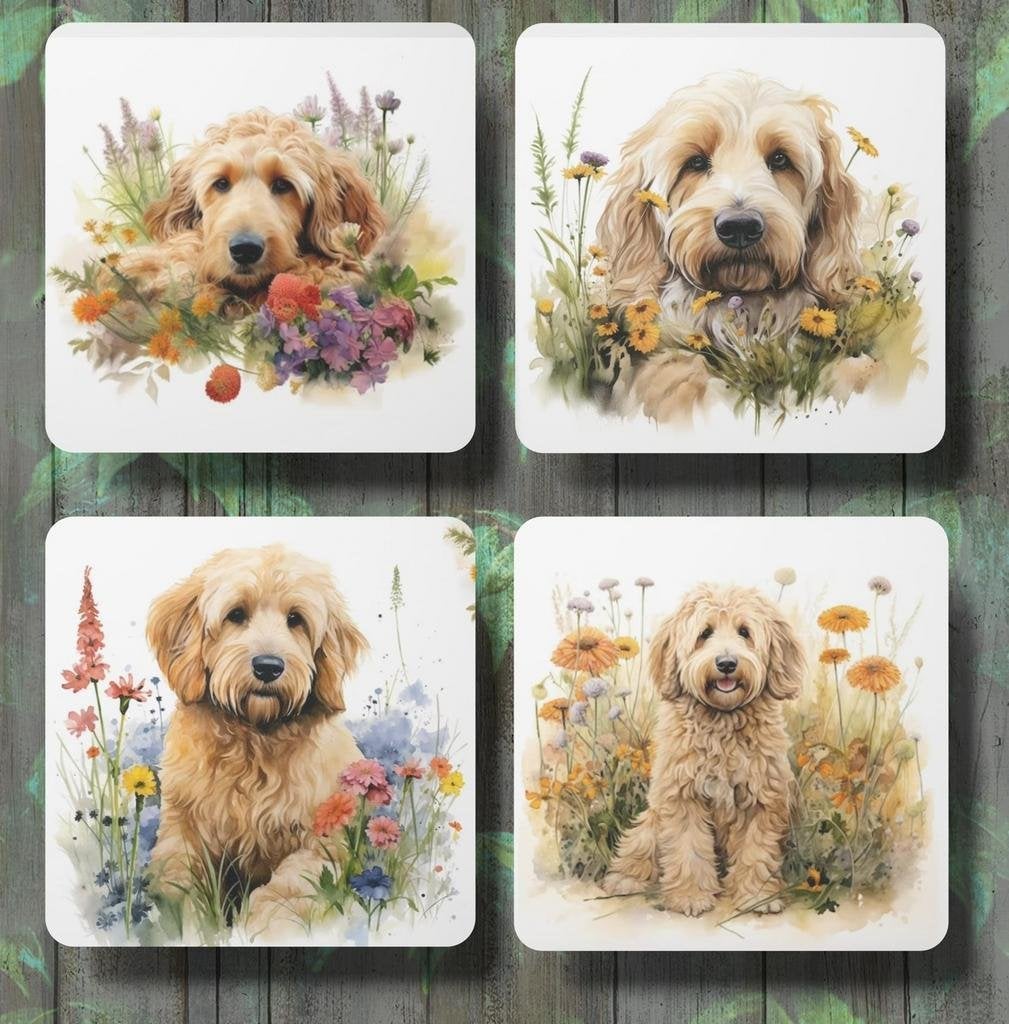 Goldendoodle Aquarel onderzetters met houder, Ophalen of Verzenden, Nieuw