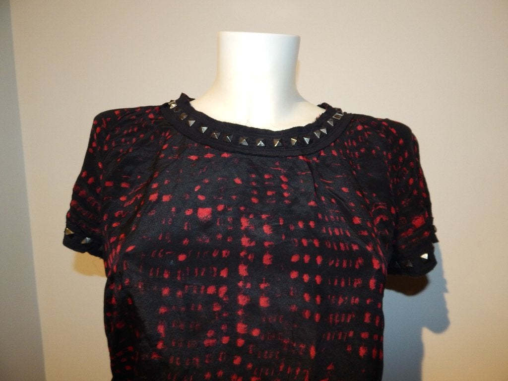 Isabel Marant etoile zijde jurk in print studs vintage 3/40, Kleding | Dames, Verzenden, Gedragen, Boven de knie, Rood