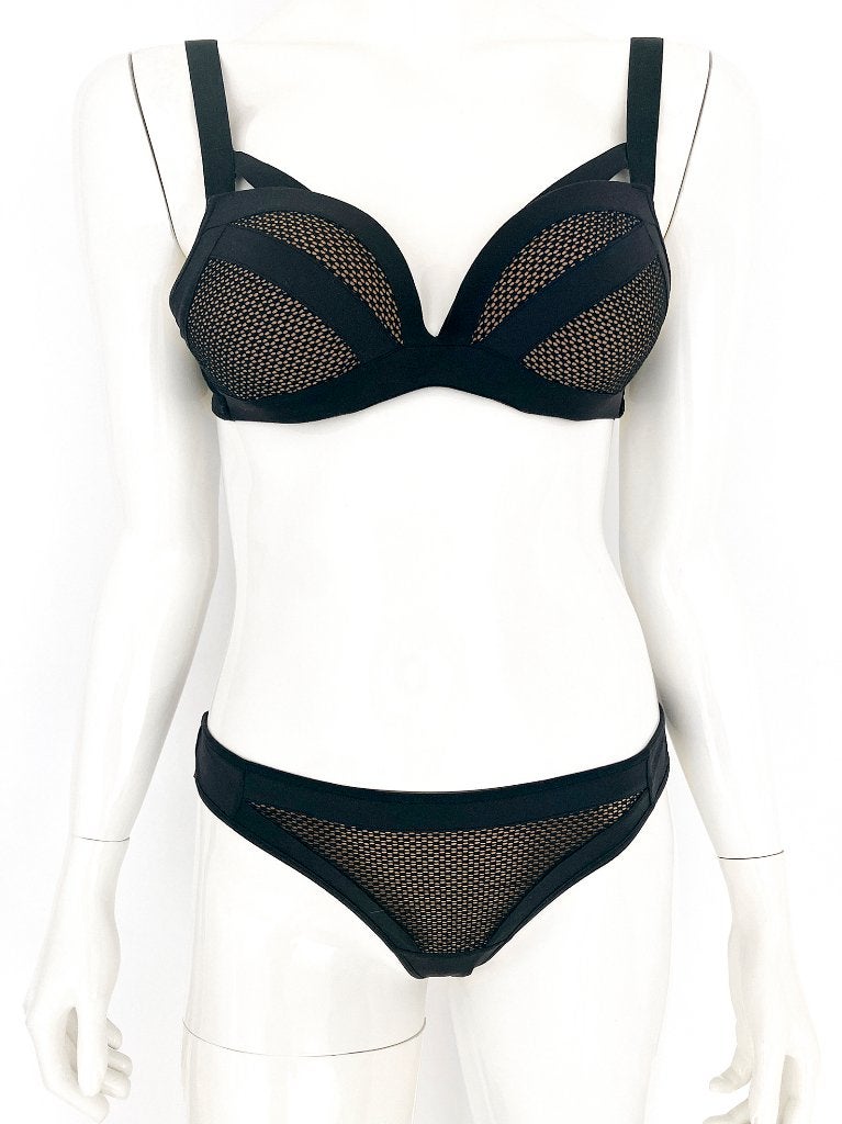 MARLIES DEKKERS WING POWER PUSH UP BRA & STRING Black & Sand, Marlies Dekkers, Verzenden, Overige kleuren, Setje