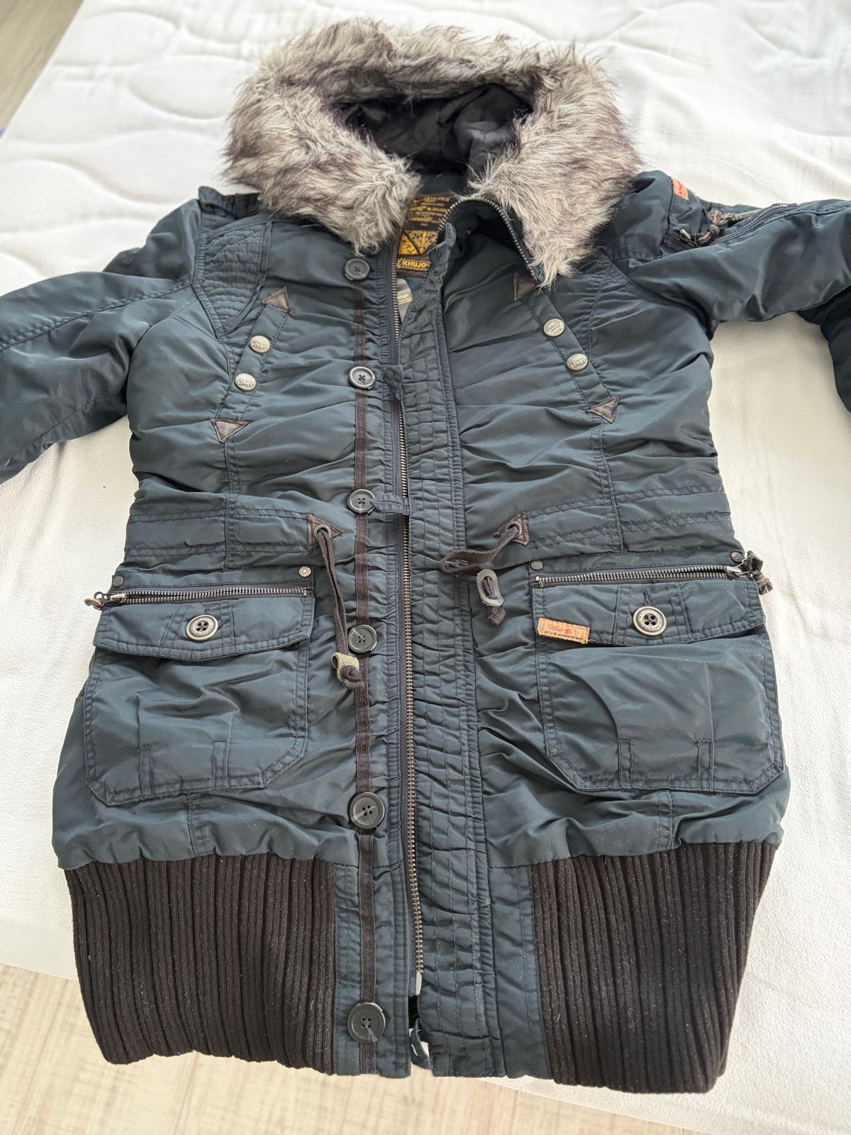 Khujo Winterjas met Bontkraag en Leuke Details, Ophalen of Verzenden, Zo goed als nieuw, Maat 46/48 (XL) of groter, Blauw