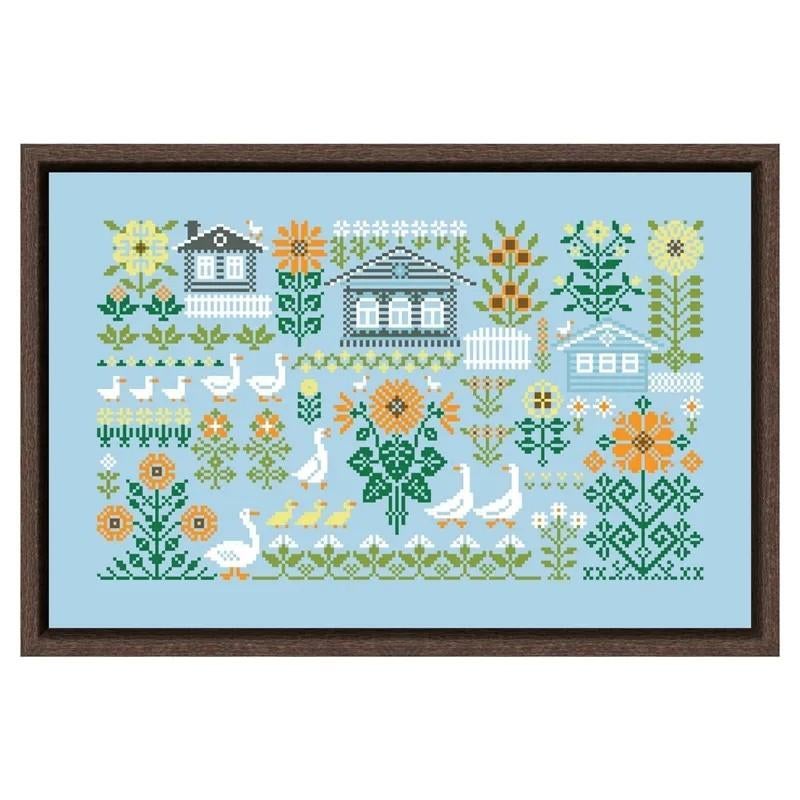 Borduurpakket: Ganzen en Zonnebloemen 14CT Aida, Ophalen of Verzenden, Nieuw, Handborduren, Borduurpakket