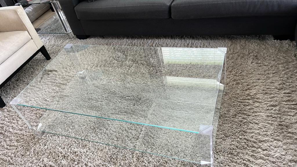 Glazen salontafel met extra opbergruimte, Ophalen, 100 tot 150 cm, Strak eigentijds, 50 tot 100 cm