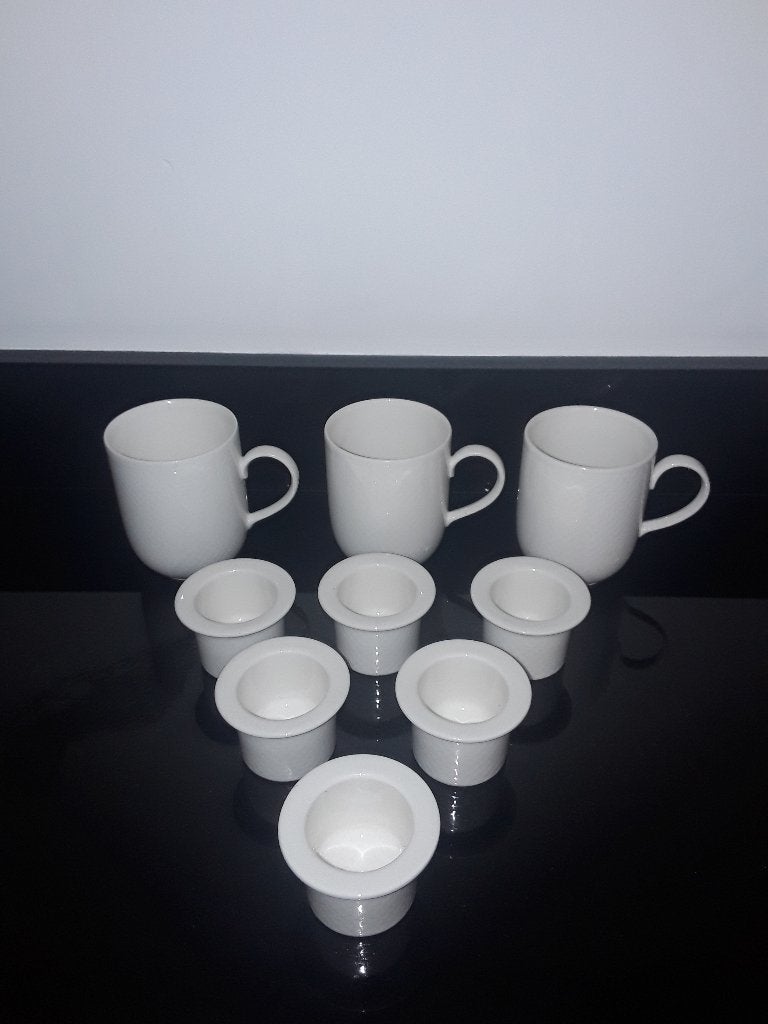 6 Villeroy en boch Easy eierdopjes en 3 mokken, Verzenden, Overige typen, Zo goed als nieuw, Effen