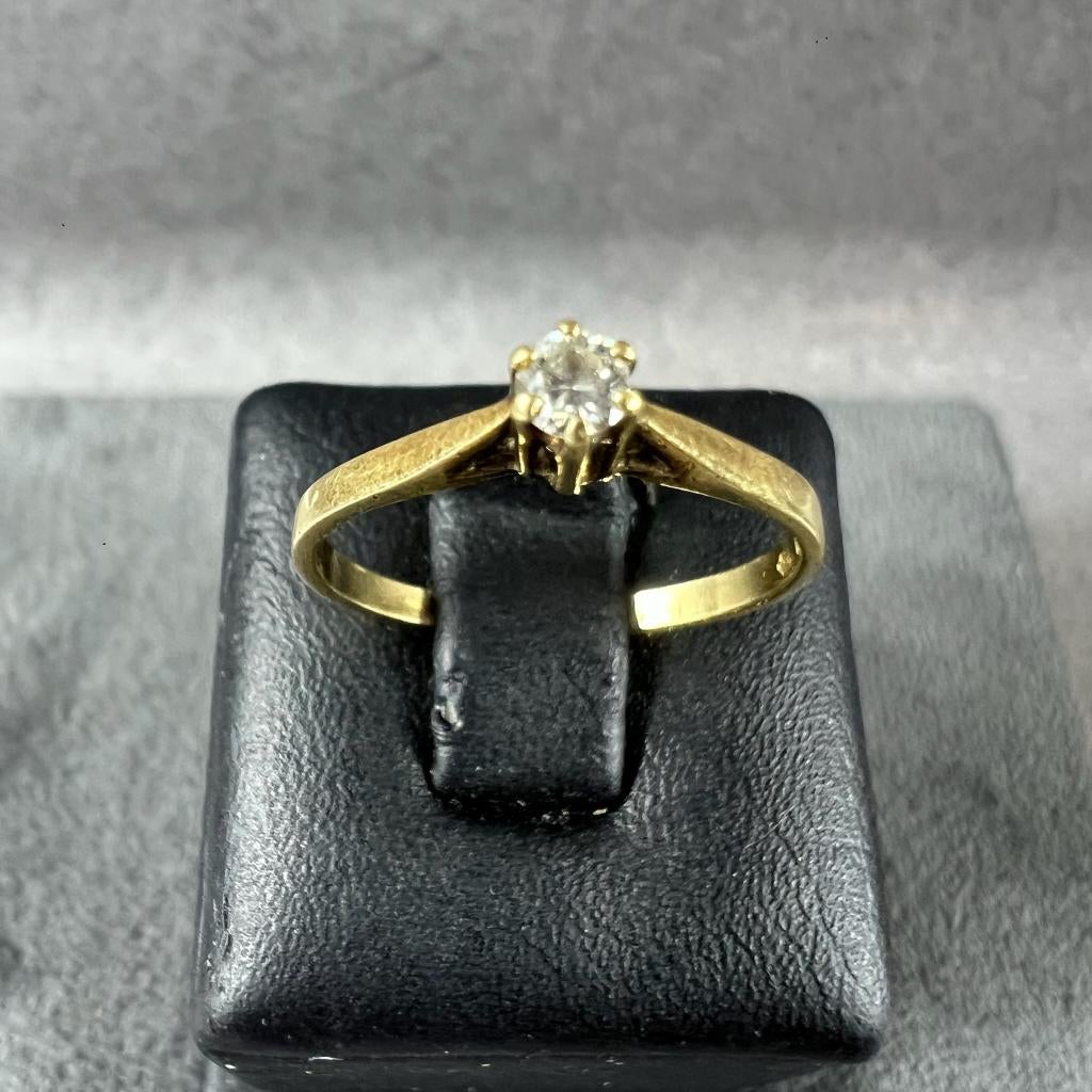 Gouden Ring | 14k* | 1,17g |solitair brilj| |15,5 | 408542, Sieraden, Tassen en Uiterlijk, Ringen, Gebruikt, Ophalen of Verzenden