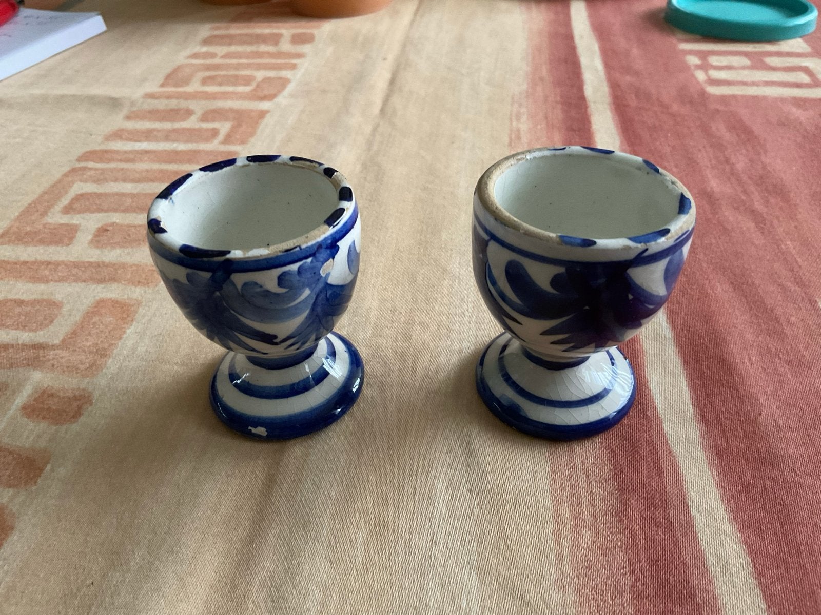 Set van 2 Eierdopjes met blauw motief, Antiek en Kunst, Ophalen of Verzenden