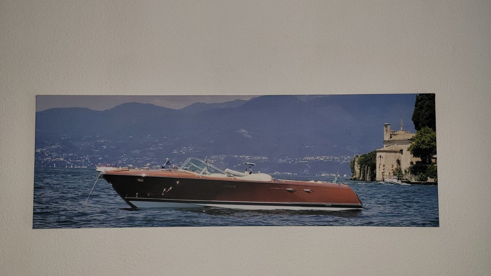 Canvas doek boot (merk Riva) op het Gardameer, Ophalen, Schilderij
