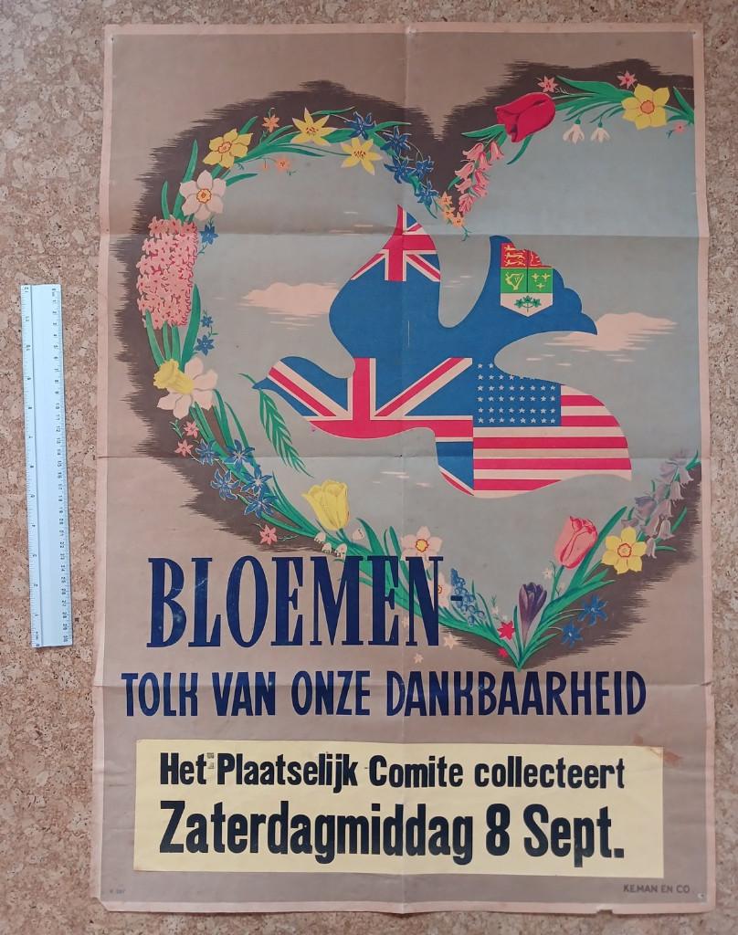 Wervingsaffiche inzameling bloembollen / geld bevrijders, Verzamelen, Militaria | Tweede Wereldoorlog, Overige soorten, Overige typen