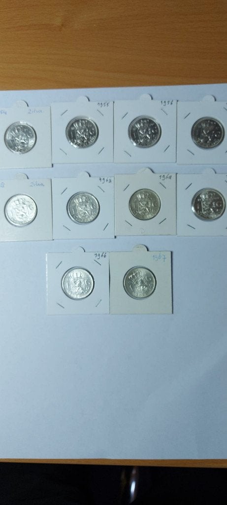 10 zilveren 1 Gulden Juliana 1954 t/m 1967, Postzegels en Munten, 1 gulden, Koningin Juliana, Setje, Zilver