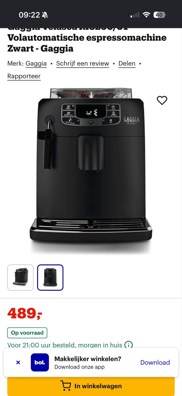 Gaggia Velasca Volautomatische Espressomachine - Werkt Goed, Stoompijpje, Gebruikt, Koffiemachine, Koffiebonen