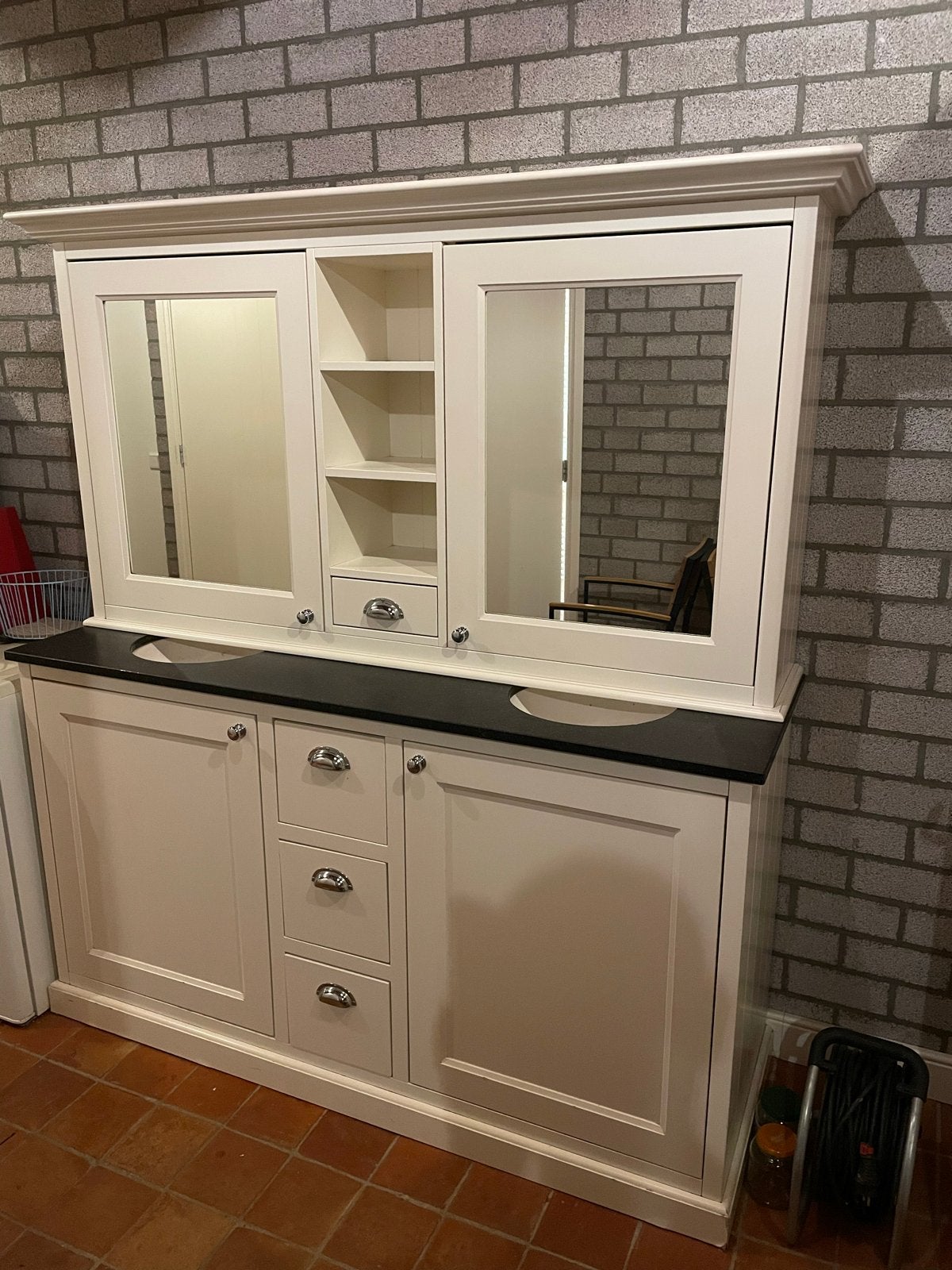 Landelijke badkamerkast met dubbele wasbak en spiegelkast, Huis en Inrichting, Ophalen, Gebruikt, 50 tot 100 cm, 25 tot 50 cm