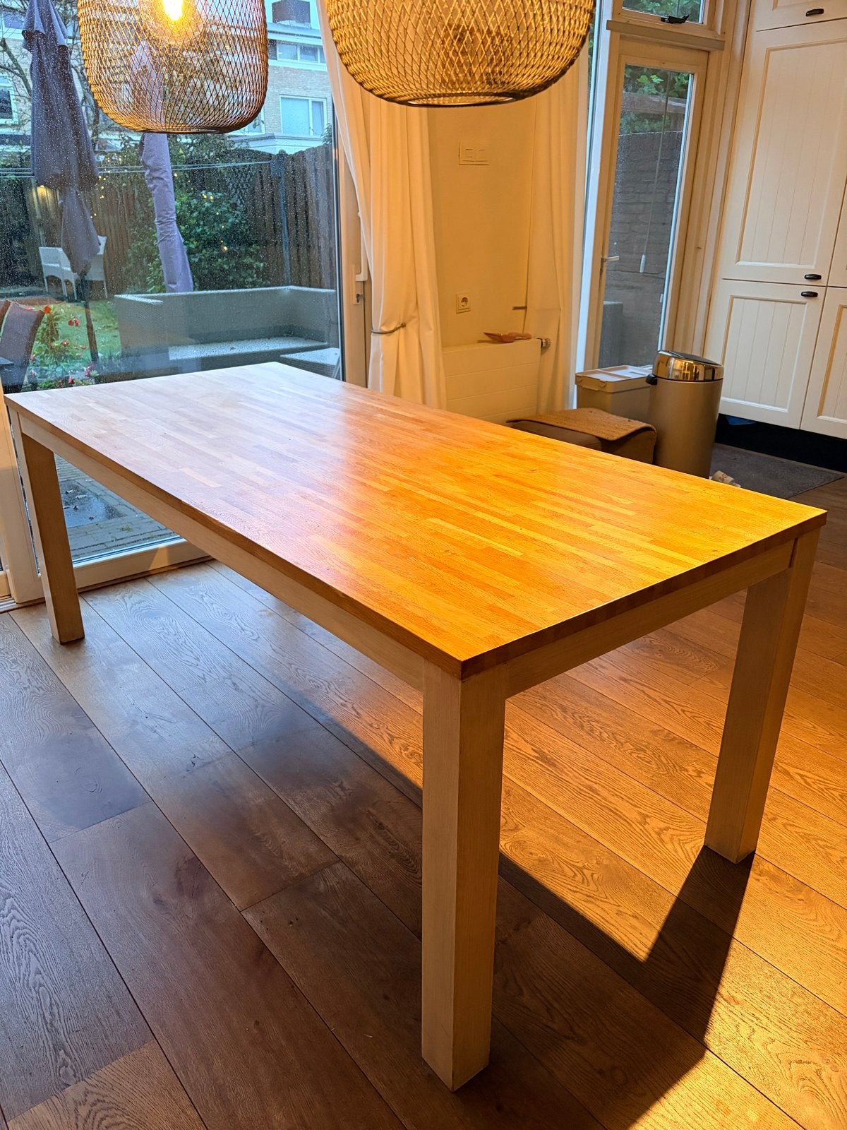 Robuuste eettafel van eikenhout, 200x90cm, Huis en Inrichting, Ophalen, Gebruikt, Eikenhout, 50 tot 100 cm