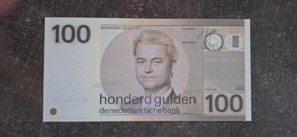 Wilders bankbiljet 100 gulden snip UNC ., Ophalen of Verzenden, 100 gulden