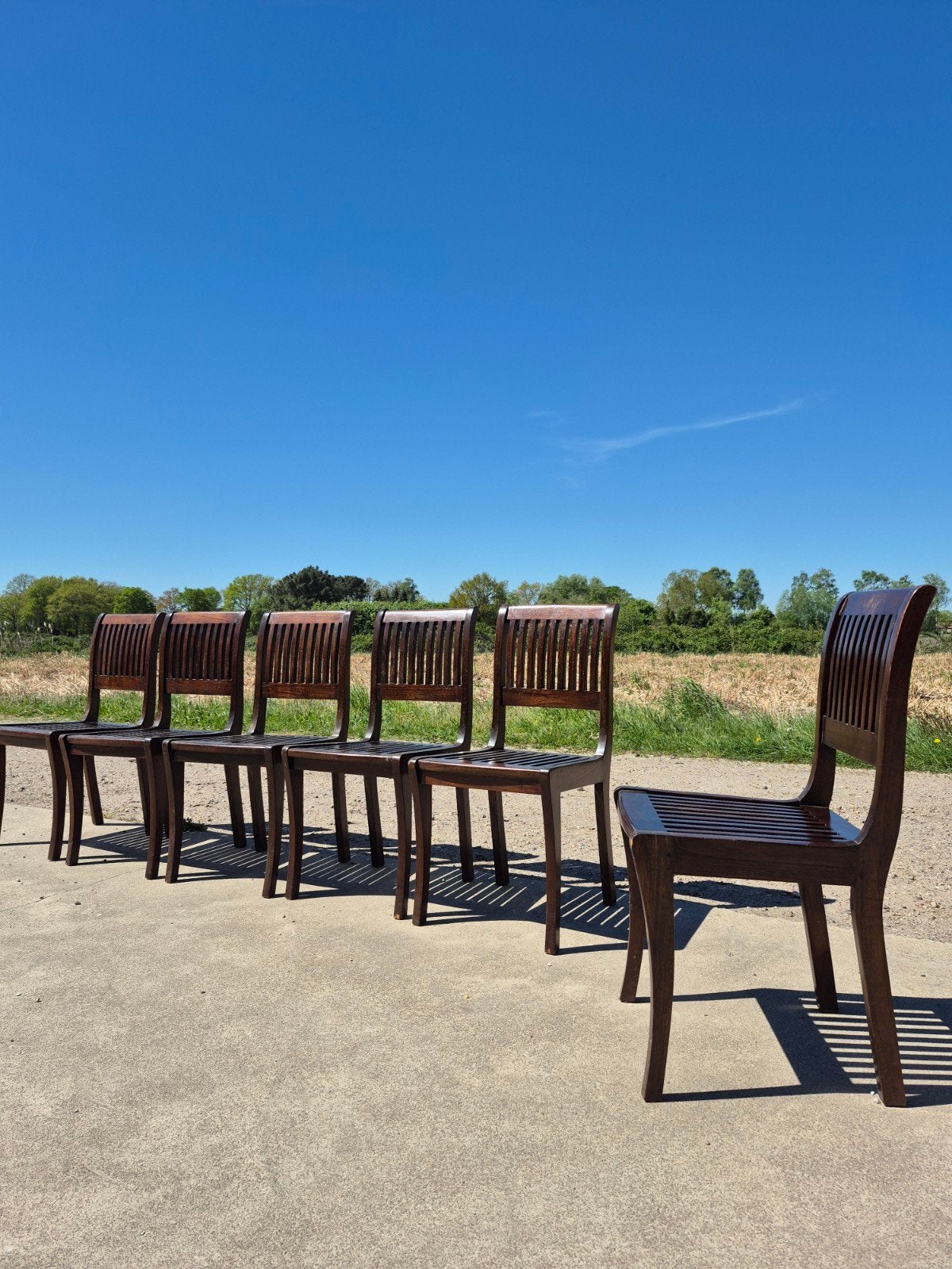 set 6 vintage teak koloniale houten stoelen, Ophalen, Gebruikt, Bruin, Koloniaal landelijk