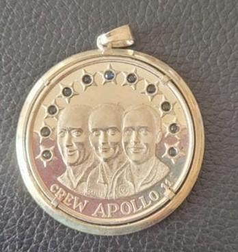 Herinneringspenning Apollo 11 Maanlanding (zilver), Ophalen of Verzenden, Zilver, Buitenland