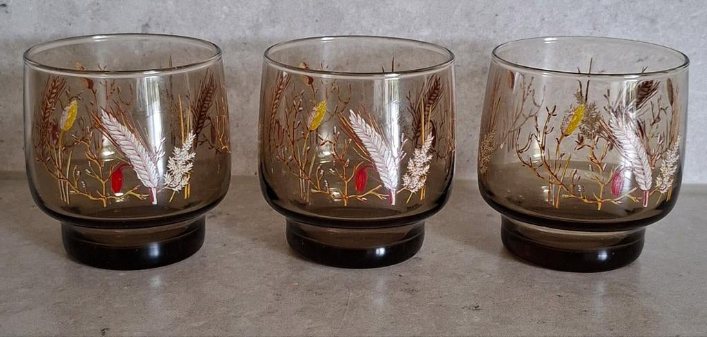 Vintage Luminarc "Tivoli" glazen – Rookglas met graandecor, Ophalen of Verzenden, Zo goed als nieuw, Overige materialen