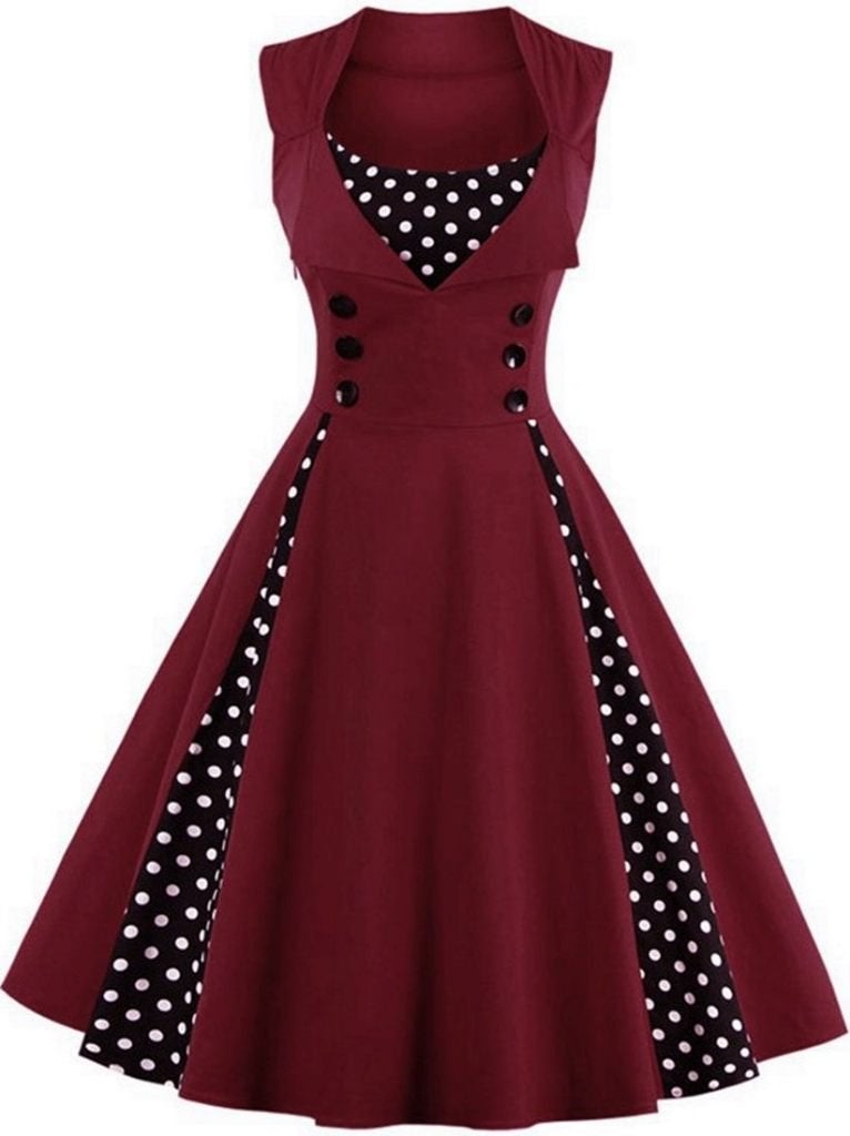 Rode stippen jurk rockabilly vintage dames vrouwen retro, Verzenden, Nieuw, Rood, Knielengte