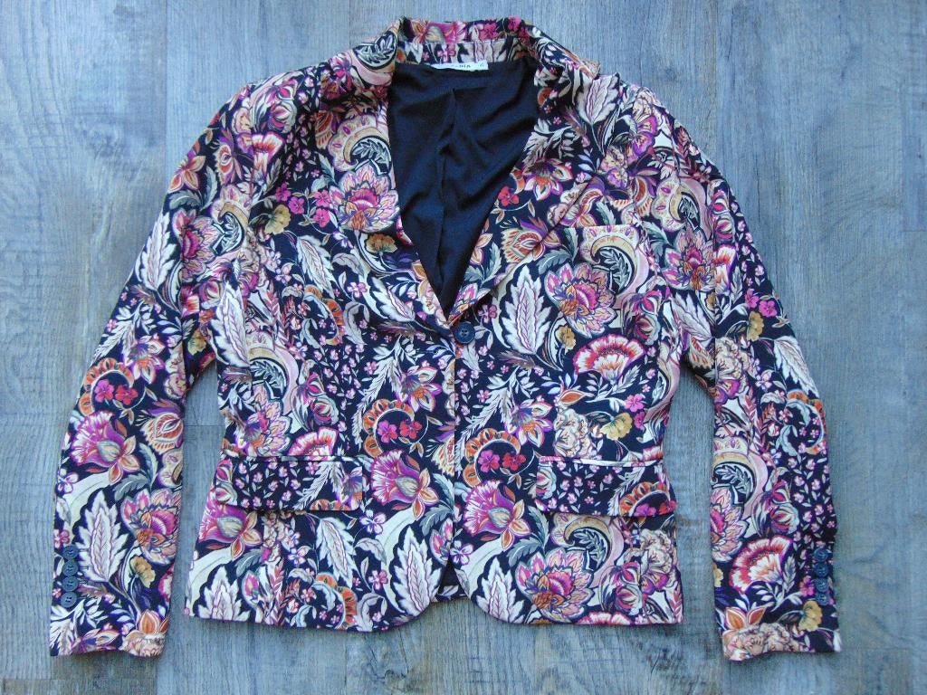 Blazer jasje zwart bloemen paars roze maat 42 Cadadia jas, Zwart, Maat 42/44 (L), Ophalen of Verzenden, Zo goed als nieuw