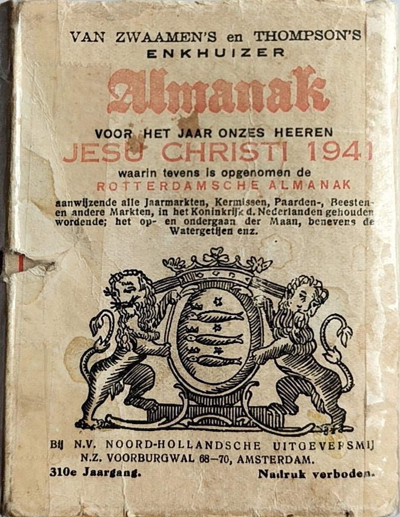 Almanak 1941 Enkhuizer plus Rotterdam !, Ophalen of Verzenden