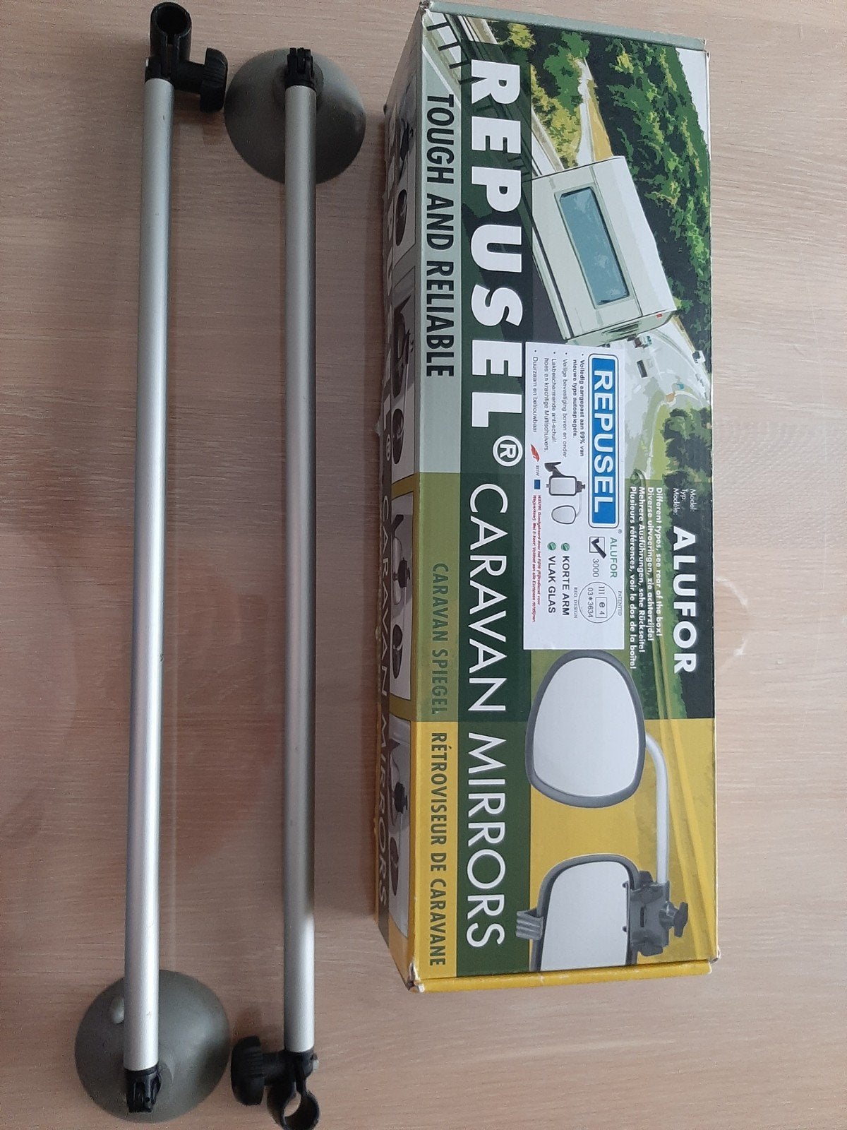 Repusel caravan spiegels met stabilisator stangen, Caravans en Kamperen, Caravan accessoires, Ophalen of Verzenden