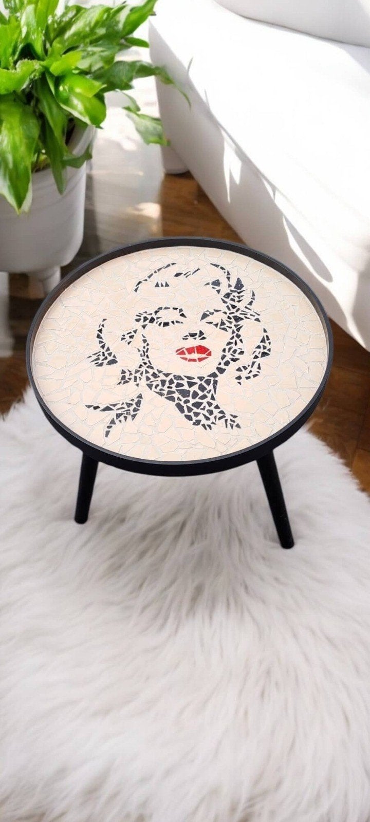 Marilyn Monroe Mozaïek Bijzettafel - H40,5 x ø41 cm, Ophalen, Minder dan 55 cm, Rond, Nieuw